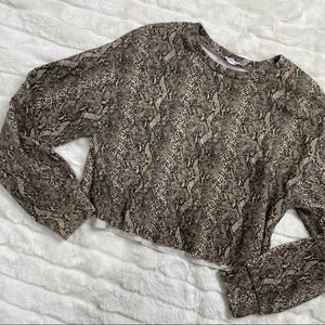 Zara Snakeskin Raw Hem Cropped Sweatshirt